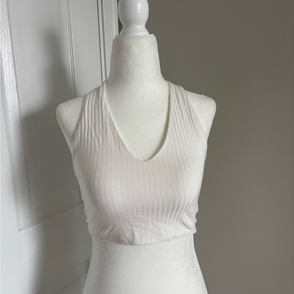 Lulu's White Ribbed Crop Top